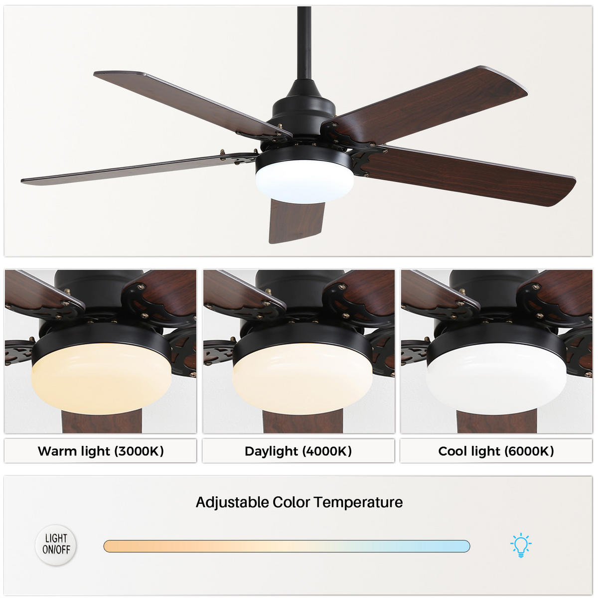 DECKENVENTILATOR DE-16333 42 Zoll LED & Speicherfunktion - Walnussfarben, Holzwerkstoff (106.68/106.68/24.38cm) - ComfortXL