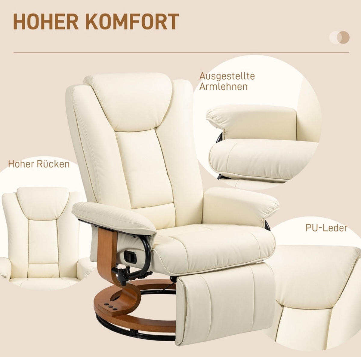 RELAXSESSEL 78/88/103 cm in Cremeweiß drehbar mit Liegefunktion - Creme, Kunststoff (88/103/78cm) - Flora Grace