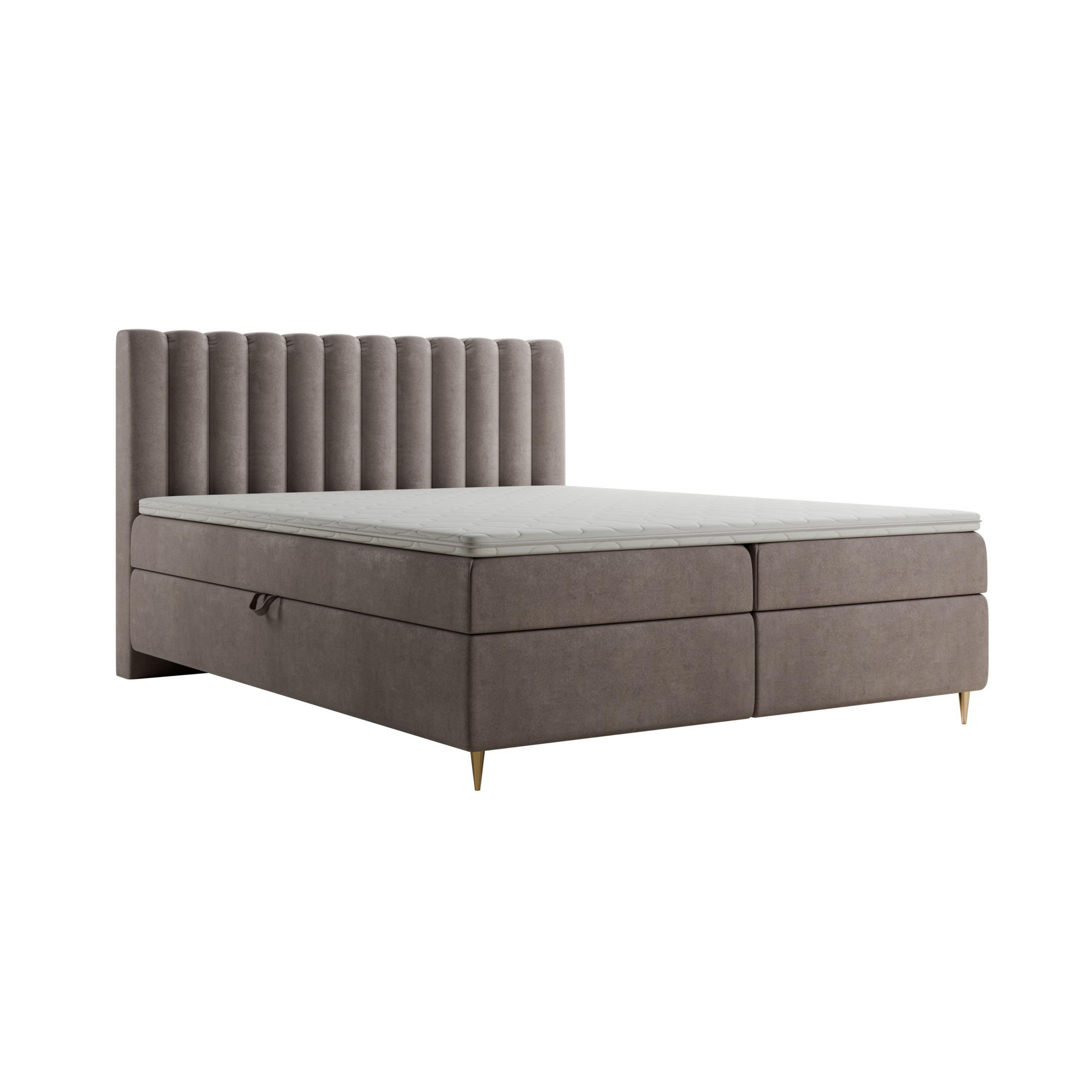 BOXBETT LUX II, 160x200 cm, Braun, inkl. 2 Bettkästen und Topper - Braun, Textil (160/200cm) - Excellent Home