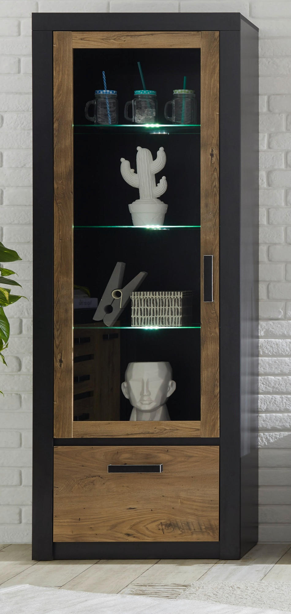 VITRINE Kastanie grau Fresco, Vitrinenschrank, 67 x 200 cm - Kastanienfarben/Dunkelgrau, Glas/Holzwerkstoff (67/200/35cm) - Furn.Design