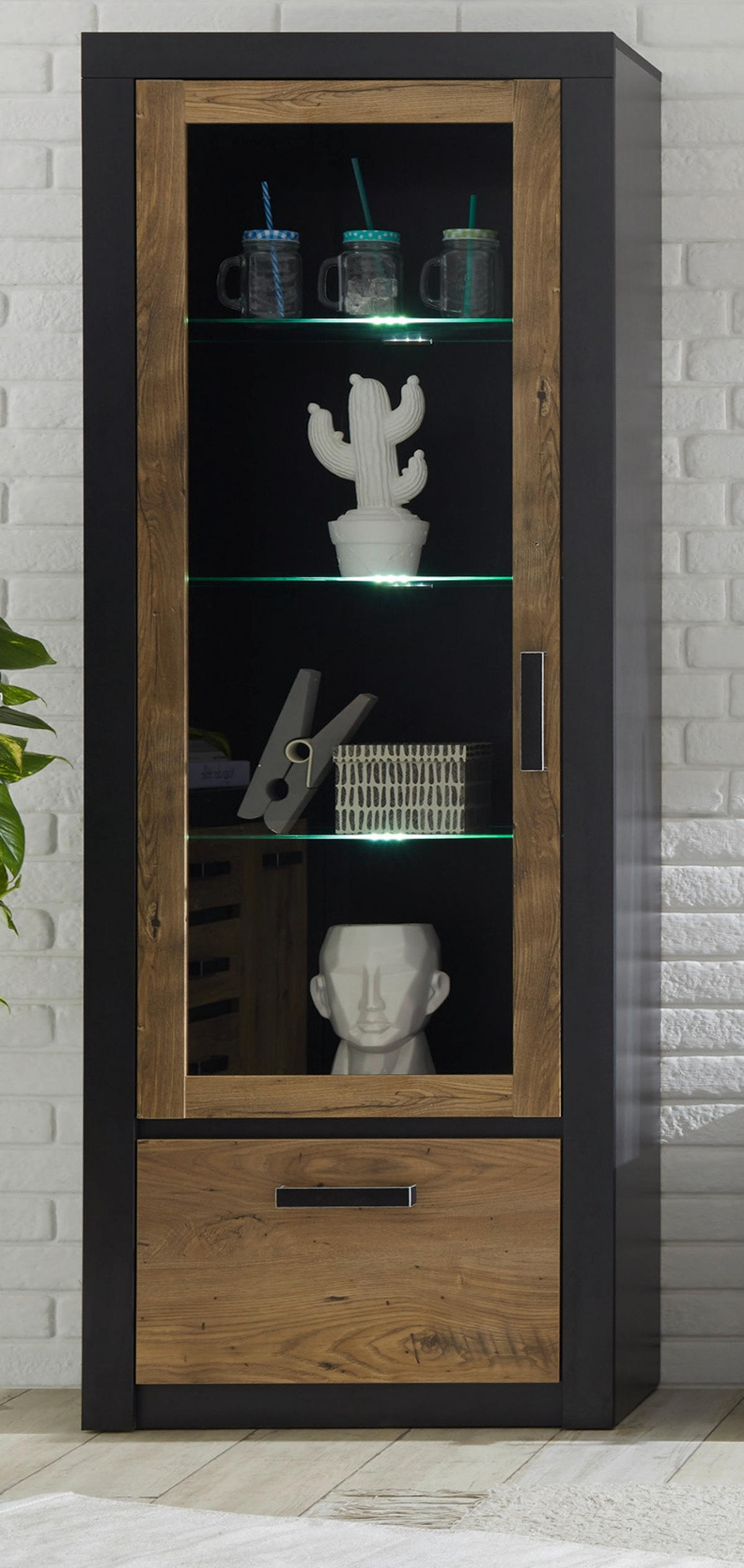 VITRINE Kastanie grau Fresco, Vitrinenschrank, 67 x 200 cm - Kastanienfarben/Dunkelgrau, Glas/Holzwerkstoff (67/200/35cm) - Furn.Design