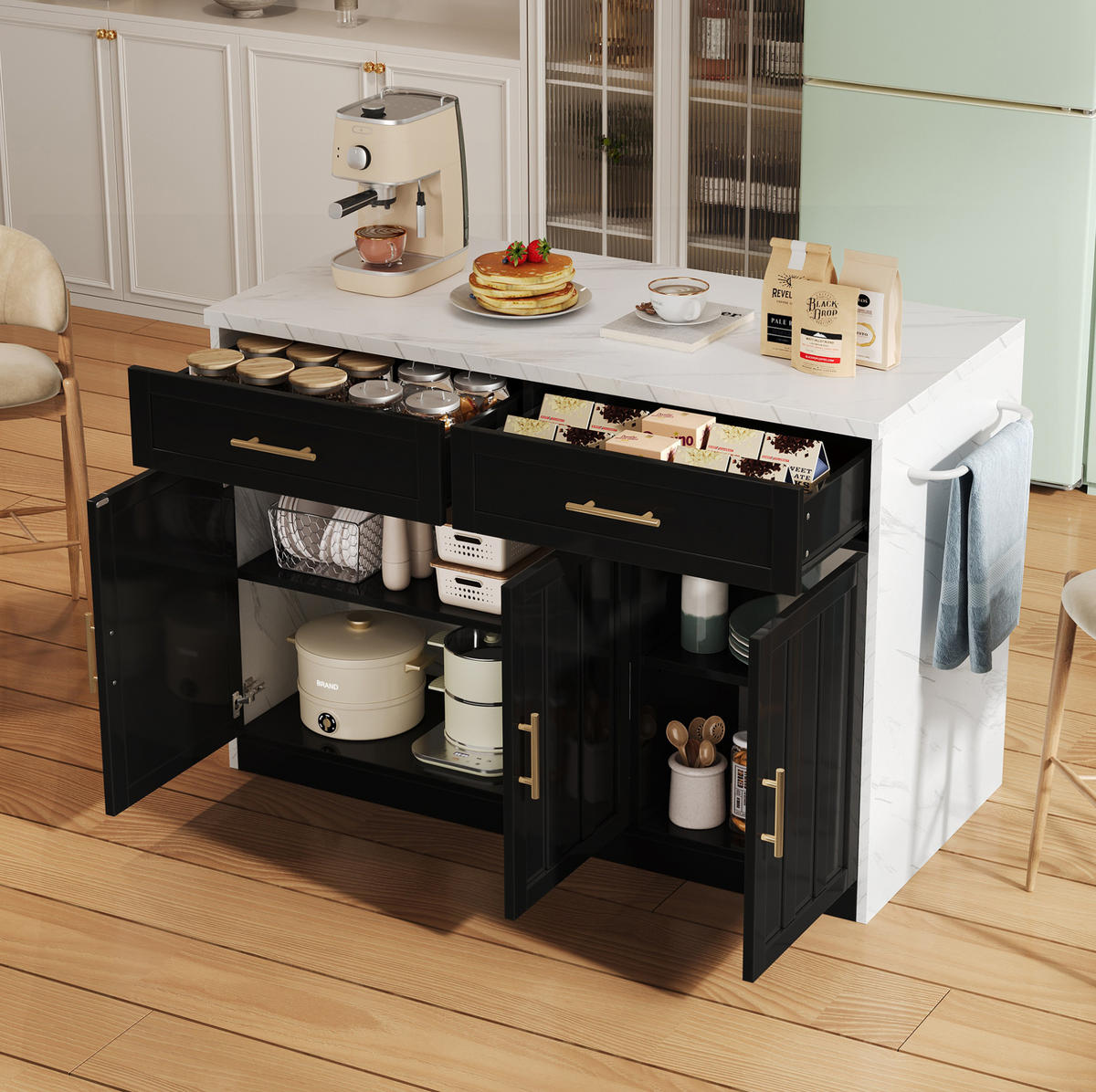 KÜCHENINSEL mit Barbereich 120 x 60 x 91 cm Schwarz - Schwarz, Holz (60/91/120cm) - Beauniv