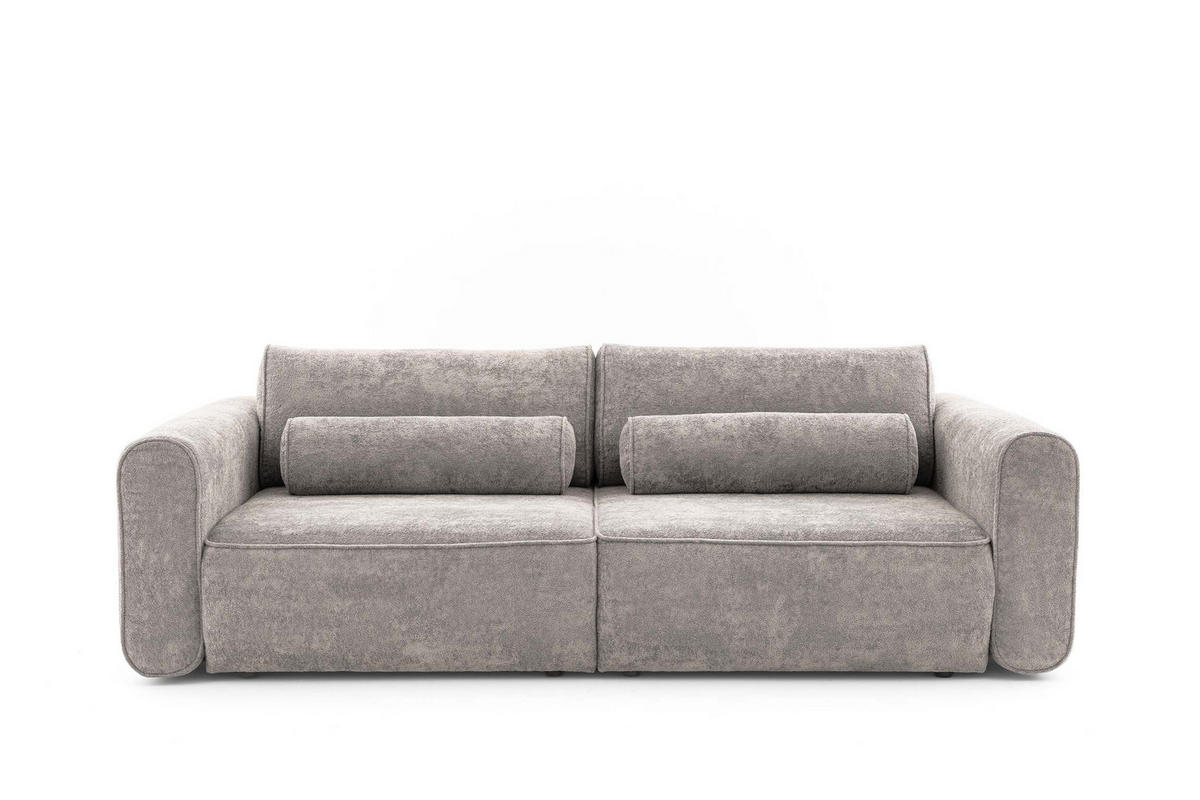 ECKSOFA MOTION mit Schlaffunktion 130x200 Webstoff Hellgrau - Hellgrau/Schwarz, Holz/Textil (250/120cm) - Muffo