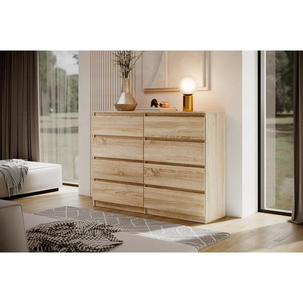 KOMMODE Lemon 140 cm mit acht Schubladen eiche Sonoma - Sonoma Eiche, Holzwerkstoff (140/101.5/39cm) - Beautysofa
