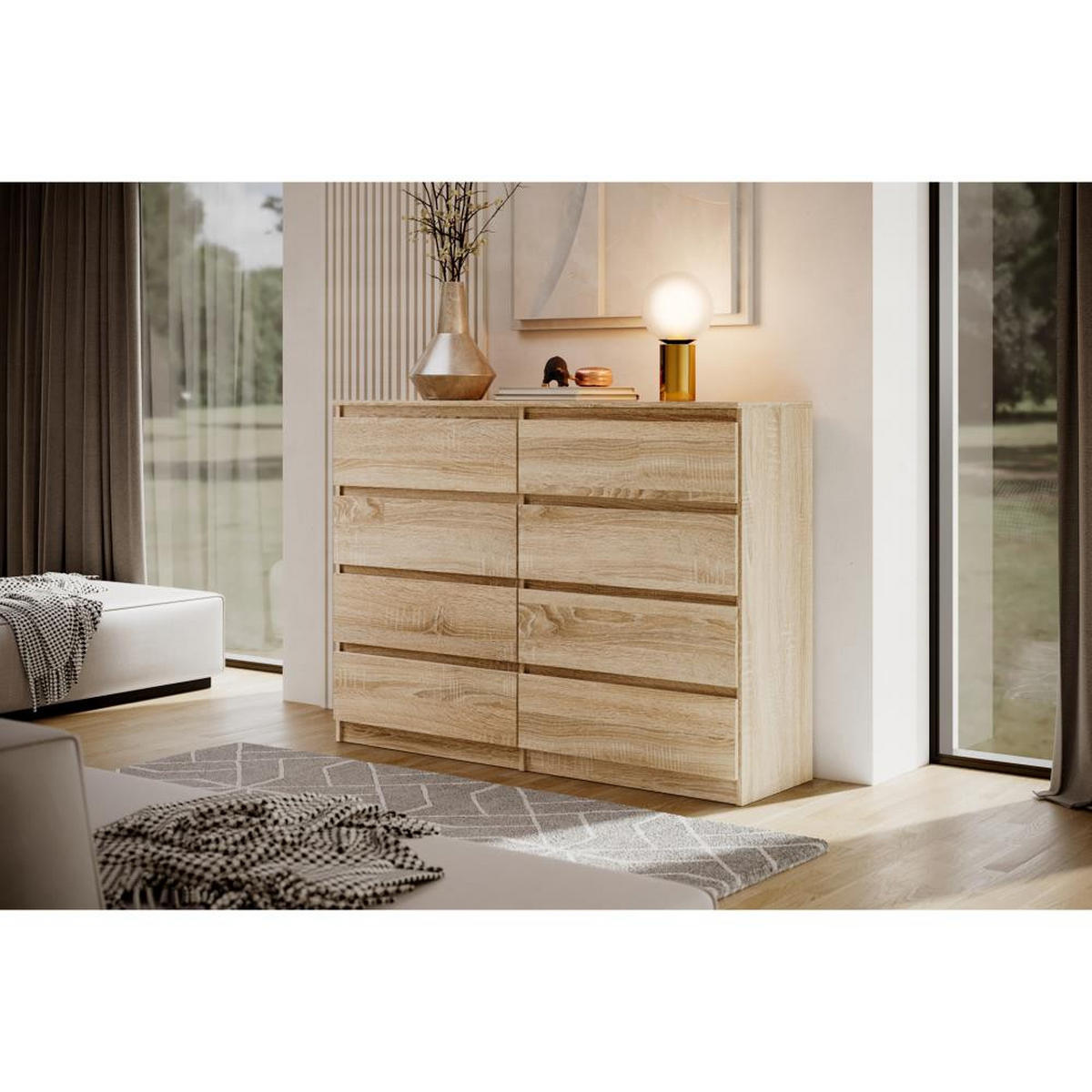 KOMMODE Lemon 140 cm mit acht Schubladen eiche Sonoma - Sonoma Eiche, Holzwerkstoff (140/101.5/39cm) - Beautysofa
