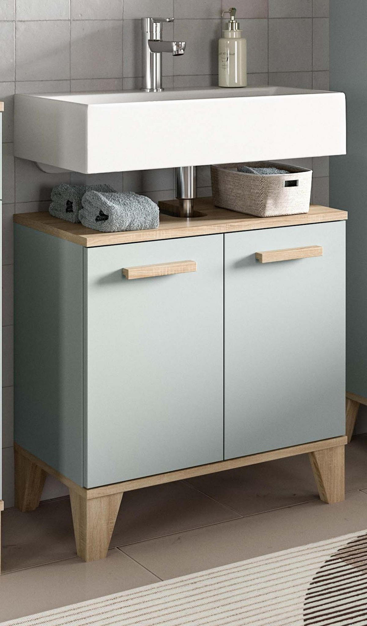 WASCHBECKENUNTERSCHRANK grün, Eiche, Badezimmer Unterschrank skandinavisch 60 cm - Eichefarben/Grün, Holzwerkstoff (60/61/34cm) - Inn.Furn