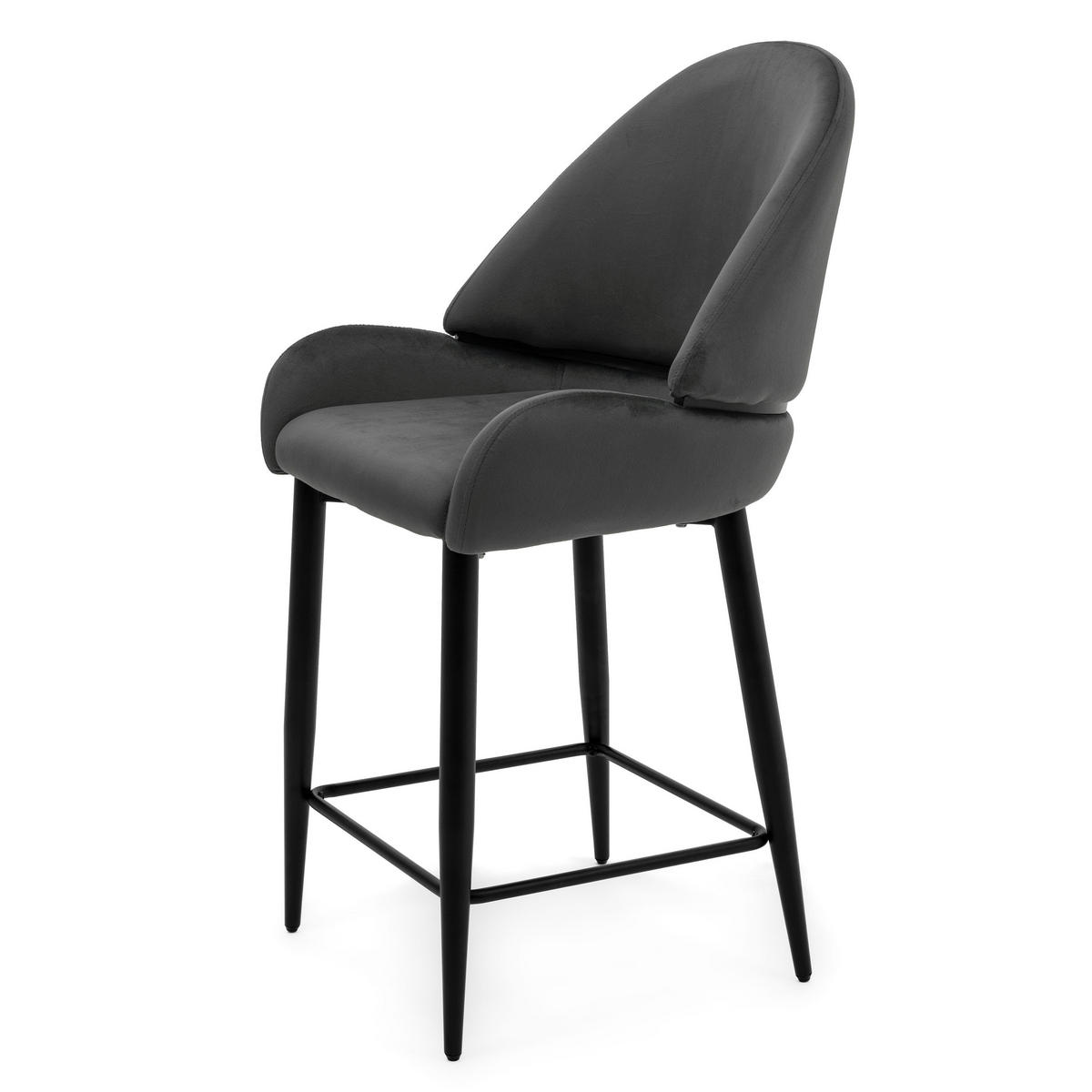 BARHOCKER BERGAMO gepolsterter mit Steppung - grau - Samt Velour - Schwarz/Grau, Textil/Metall (56/106/61cm) - NEW HOME