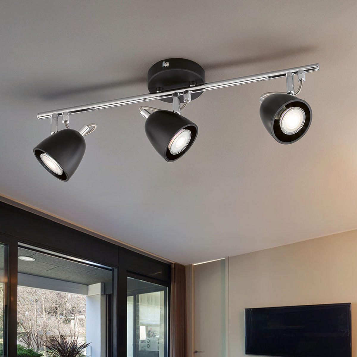 LED DECKENLEUCHTE Schwarz Chrom matt - Schwarz, Metall (50/10/16cm)