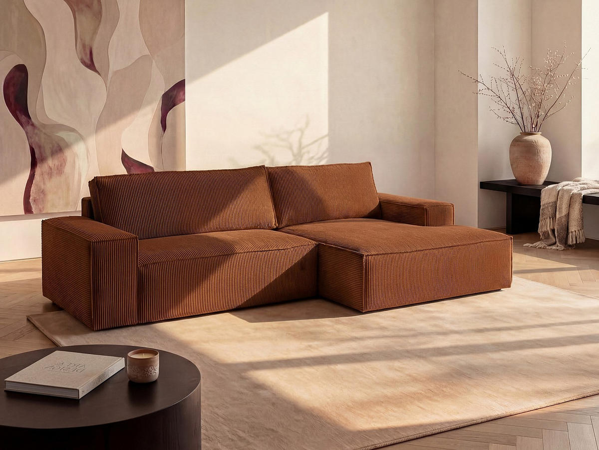 SCHLAFSOFA - 4 Personen - samt - terracotta Amelia - Terracotta, Textil (267/85/167cm) - Vente-Unique
