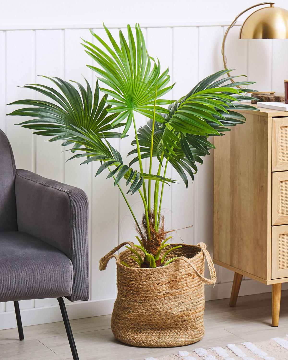 KUNSTPFLANZE 100 cm Grün Fan Palm - Schwarz/Grün, Kunststoff (100cm) - Beliani