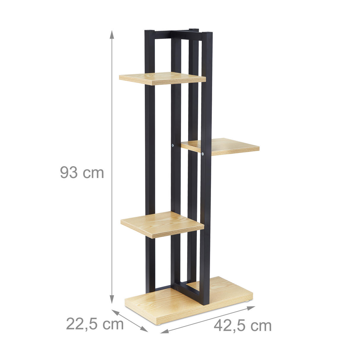 BLUMENREGAL - Schwarz/Naturfarben, Holzwerkstoff/Metall (42.5/93/22.5cm) - Relaxdays