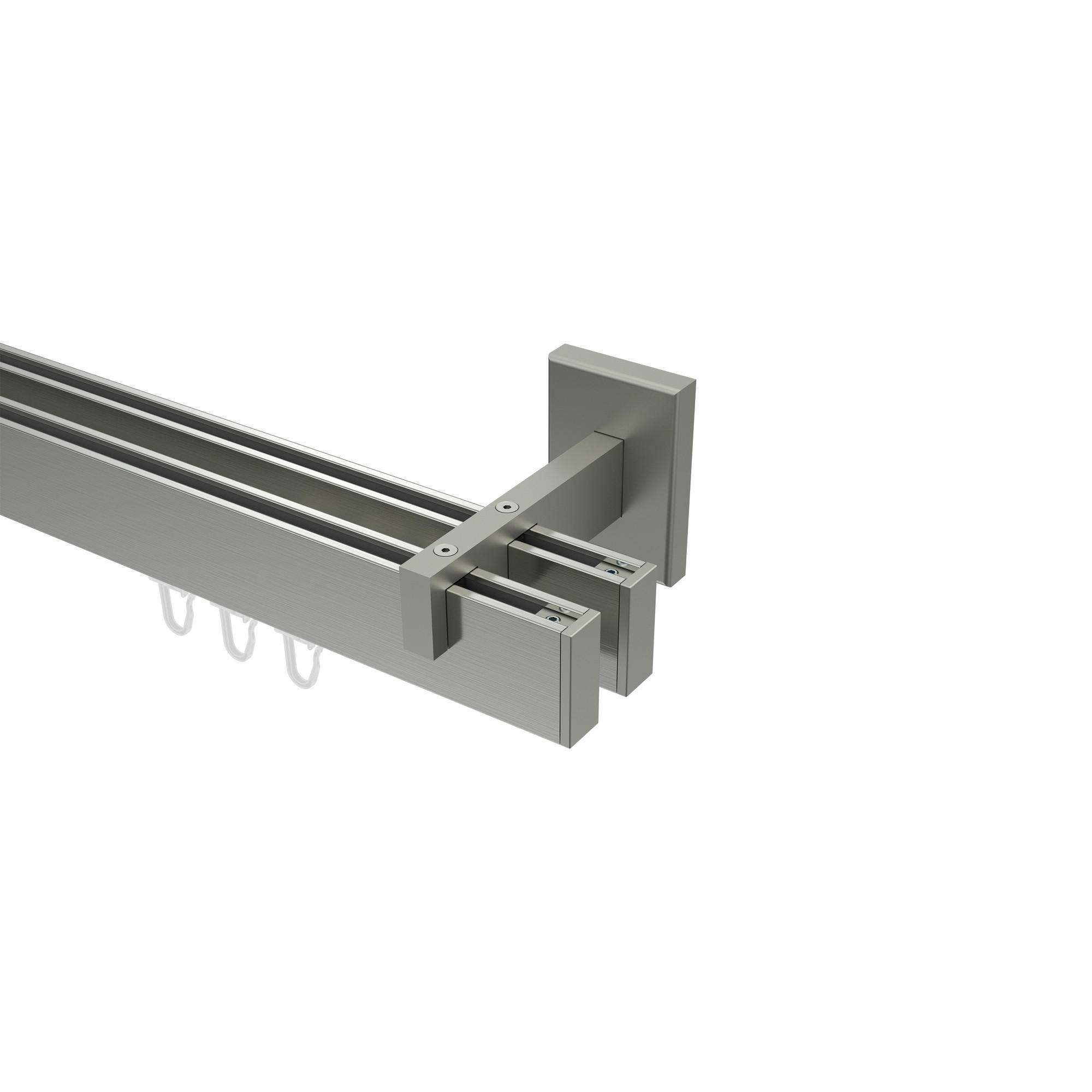 INNENLAUF-GARDINENSTANGEN-SET Smartline Paxo 360 cm (geteilt in 2 x 180 cm), 2-läufig, 14x35 mm Edelstahl-Optik - Edelstahlfarben, Metall (360cm) - INTERDECO