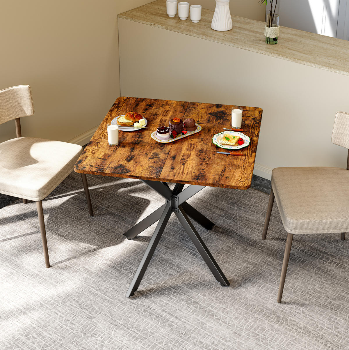 BEISTELLTISCH aus Spanplatte 80x80x75 cm Braun mit X-Gestell, höhenverstellbaren Füßen und pflegeleichter Oberfläche - Braun, Holzwerkstoff (80/80/75cm) - Modfu