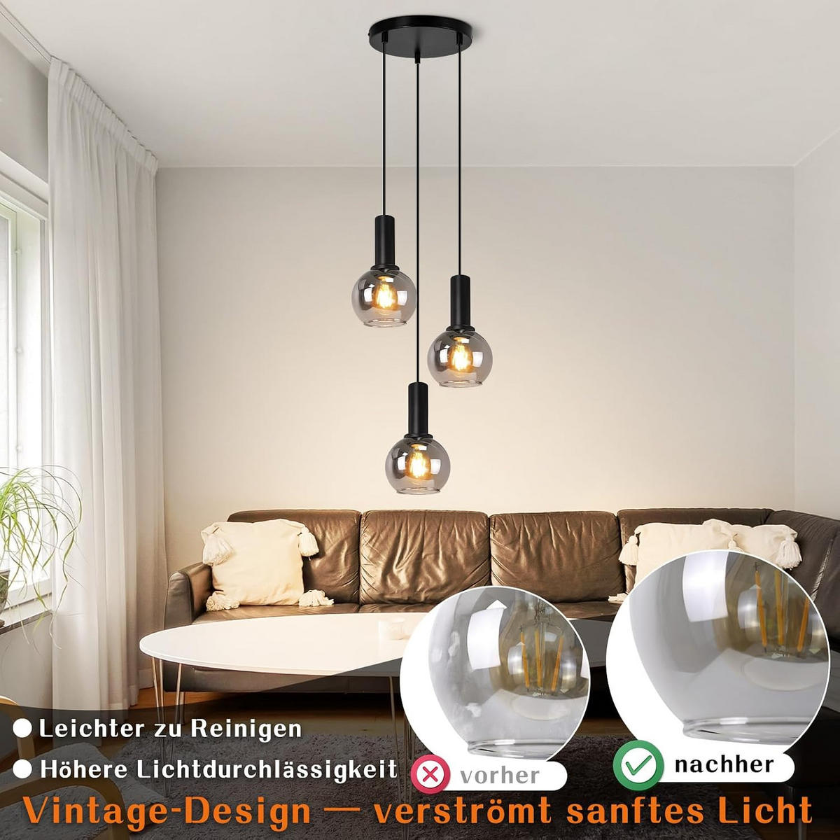 HÄNGELEUCHTE Vossq 22/13/145 cm - Schwarz, Glas/Metall (22/13/145cm) - ZMH