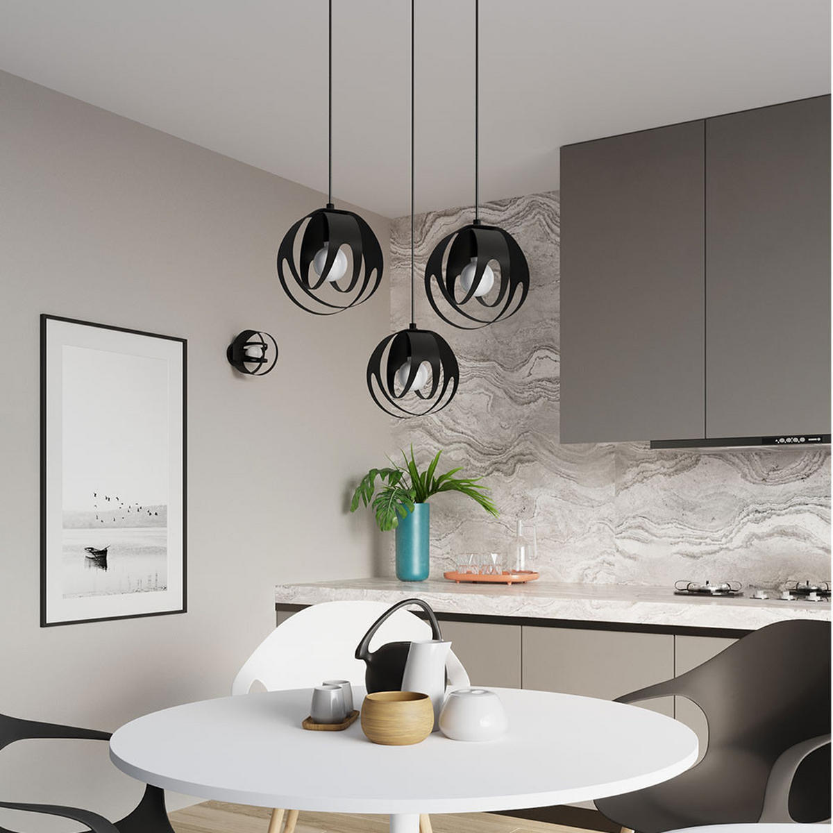 HÄNGELEUCHTE Metall Schwarz Kugel - Schwarz, Metall (16/16/125cm)