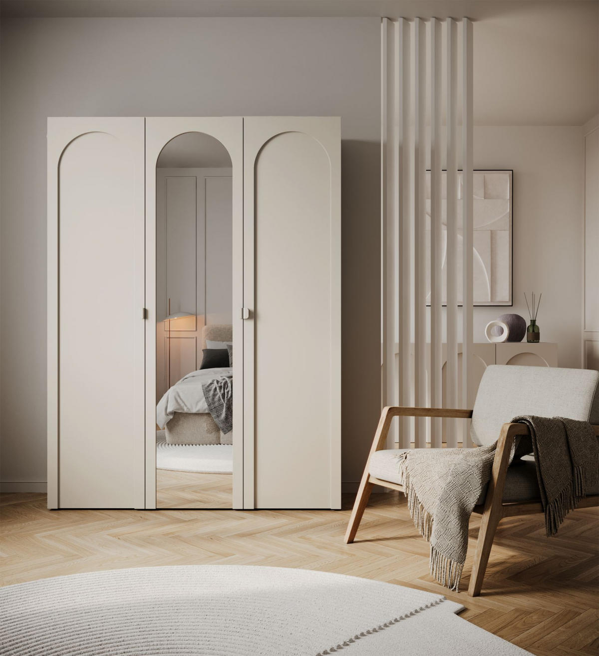 KLEIDERSCHRANK Arkadia Kaschmirgrau mit Spiegel 100 cm - Taupe, Holzwerkstoff (150/200/53cm) - Selsey