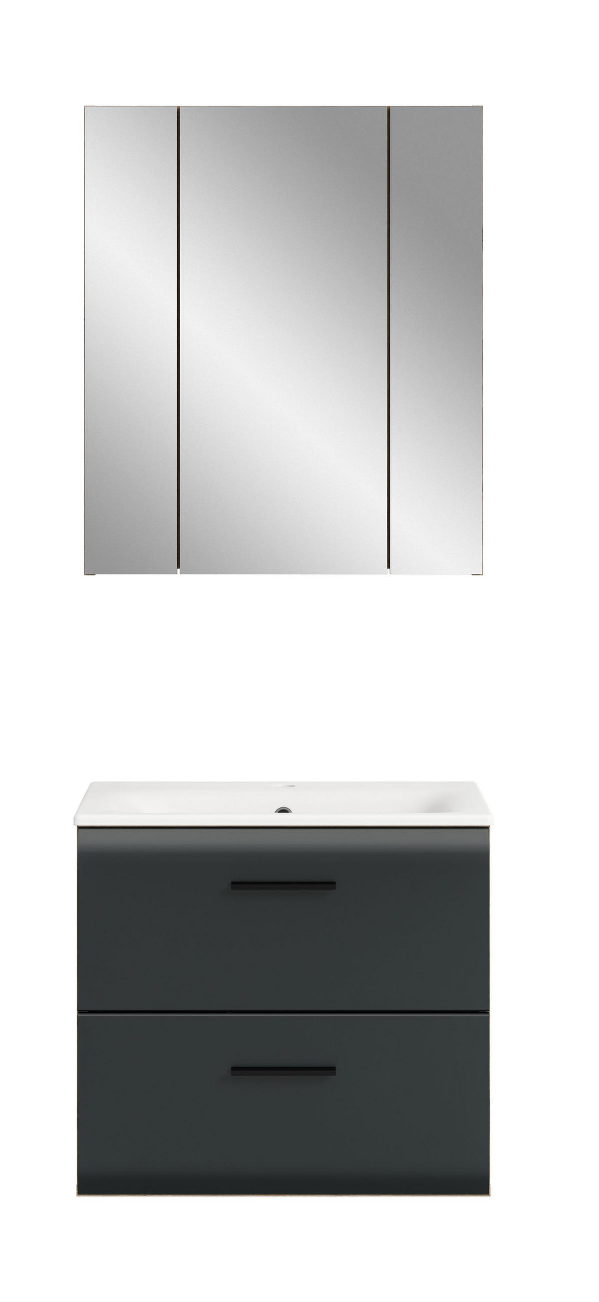 BADEZIMMER Alba 3-tlg. (B/H/T: ca. 60/185/46 cm) in Nox Oak /schwarz matt - Eichefarben, Holz (60/185/46cm)