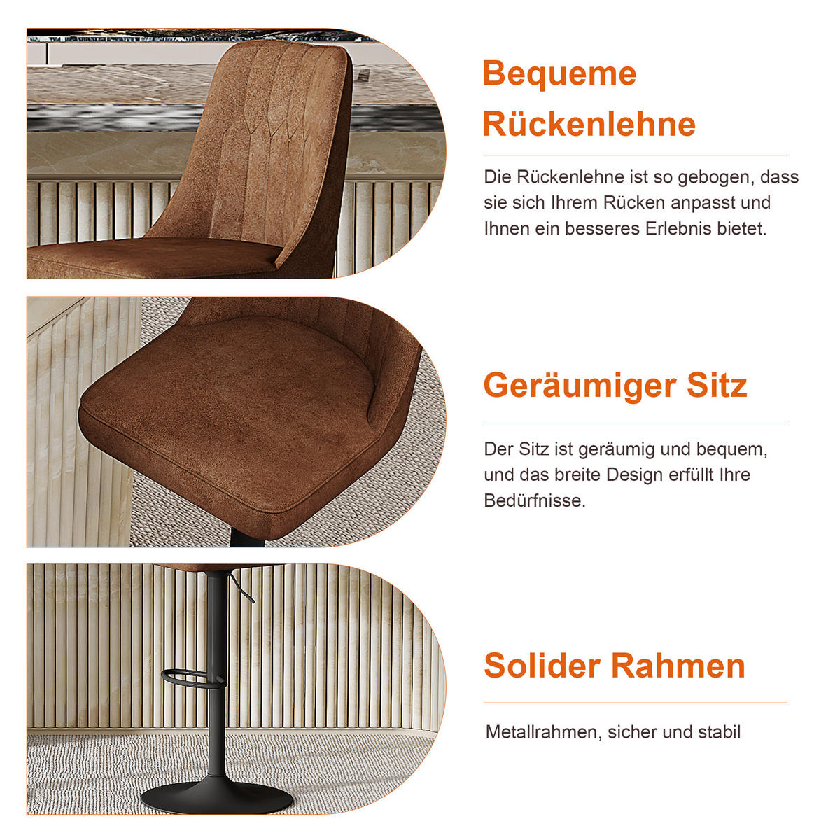 BARTISCH-SET DE-39421 5-teilig, Glastisch und 4 Hocker Braun - Braun, Metall (89/60/92cm) - ComfortXL
