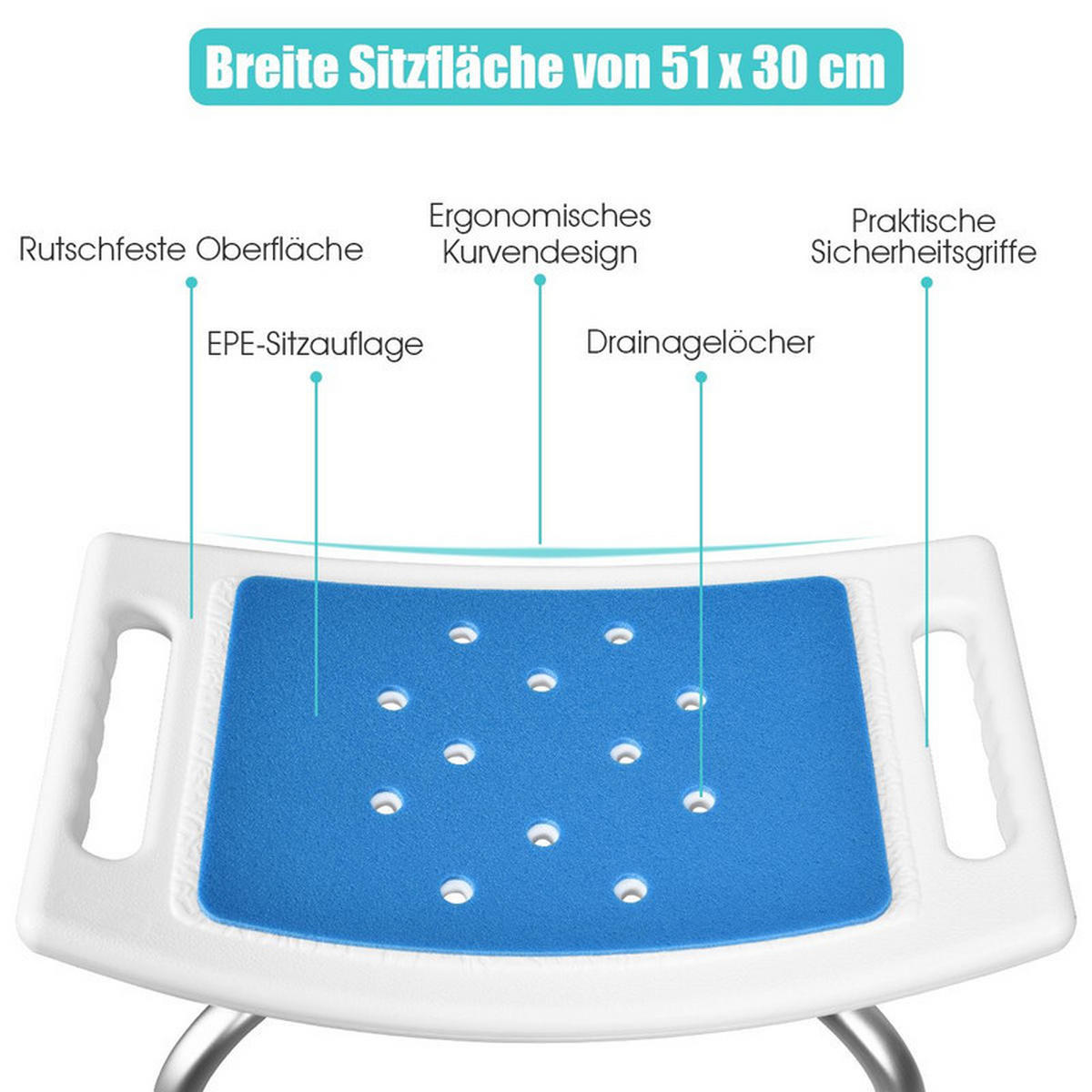 DUSCHHOCKER höhenverstellbar blau - Blau, Metall (51/39/31.5cm) - COSTWAY