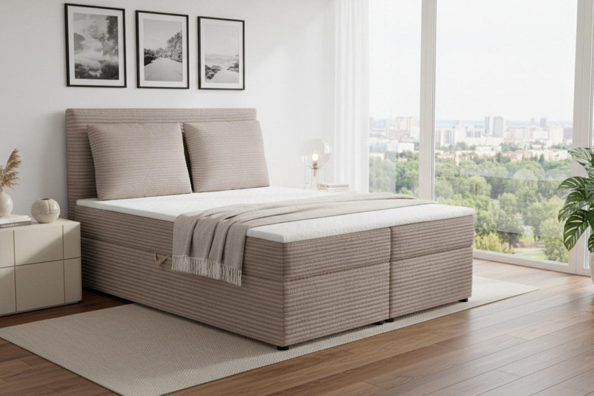 BOXBETT TAMI 200/200 in Cord Beige H4 - Beige, Holz/Holzwerkstoff (200/200cm) - Deine Möbel 24