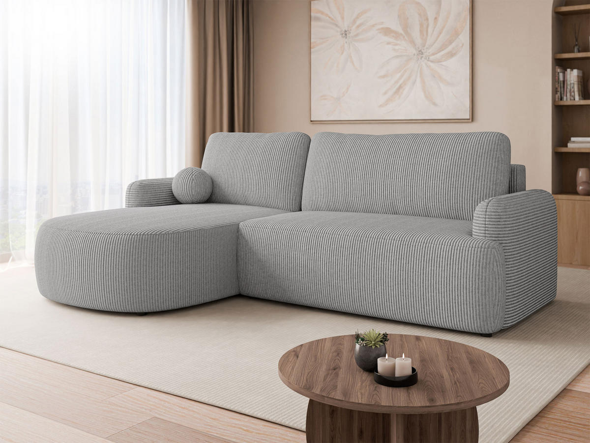 ECKSOFA Loridu Cord, Seite: Links - Schwarz/Grau, Holz/Kunststoff (250/174cm) - MIRJAN24