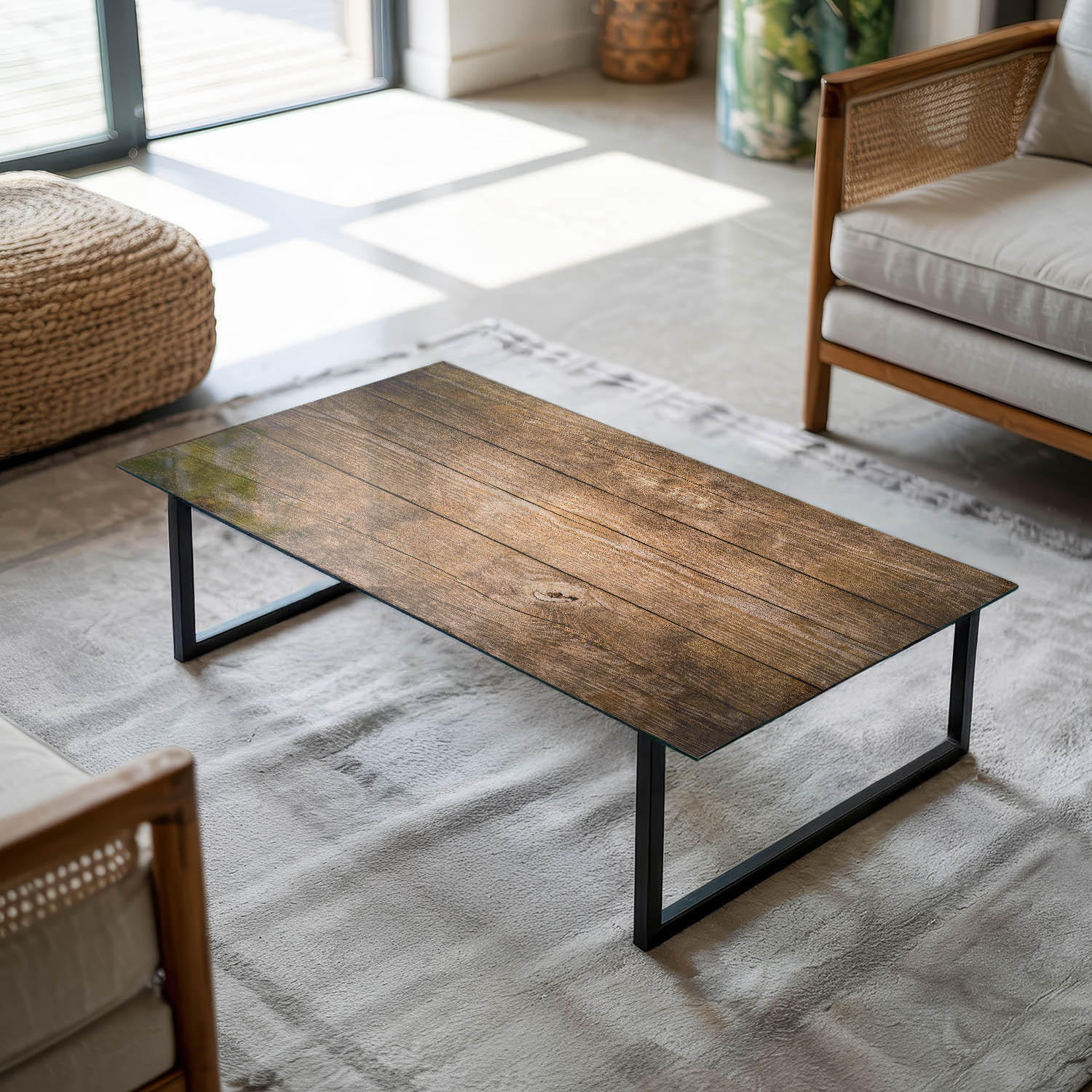 TISCHPLATTE 120x60 cm Holzstruktur Bretterdesign - Dunkelbraun, Glas (120/60/0.4cm) - TULUP