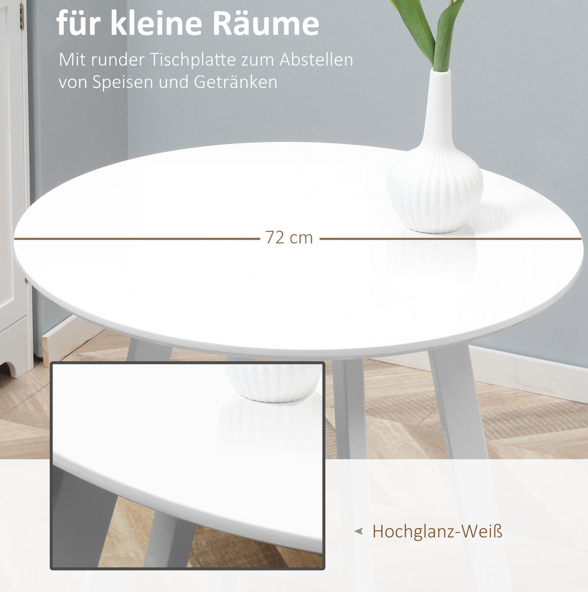 ESSTISCH aus MDF 72x72x75 cm Weiß mit Hochglanzoberfläche und abgeschrägten Metallbeinen - Weiß, Holzwerkstoff (72/72/75cm) - Modfu