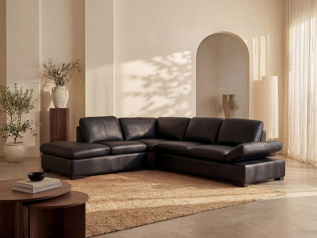 SOFA - 5 Personen - leder - schwarz Onyx - Schwarz, Leder (268/79/231cm) - Vente-Unique