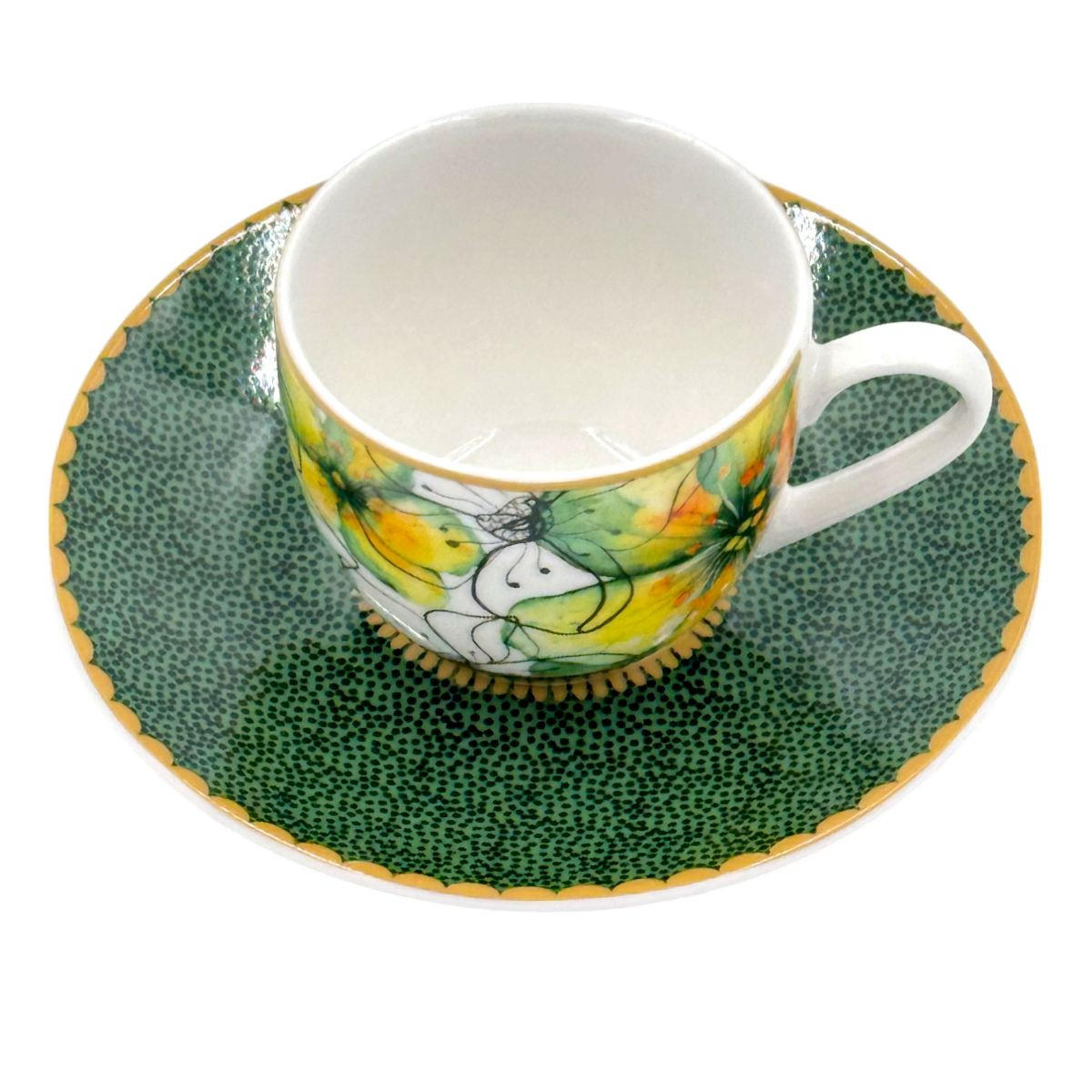 ESPRESSOTASSEN mit Untertassen 2er Set MIRABILIA 90 ml "Libellula" - Orange, Keramik (0.36L) - Rose & Tulipani