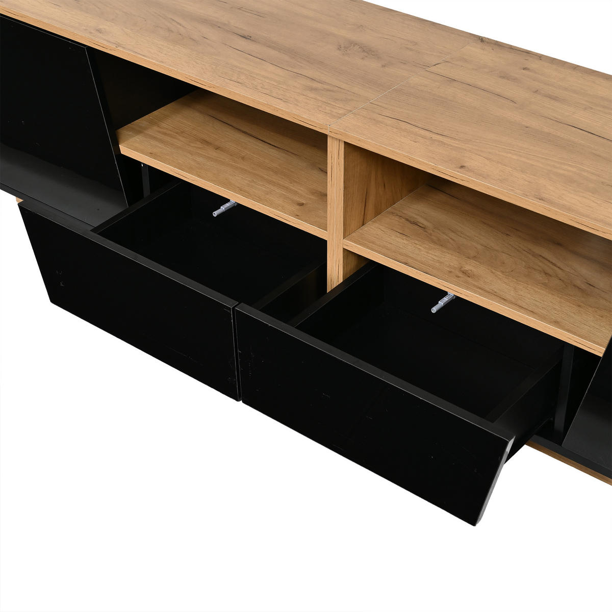 TV-SCHRANK LED Schwarz Holz 2 Schubladen 2 Türen 75 Zoll 180cm - Schwarz, Holzwerkstoff (180/46/40cm) - FLIEKS