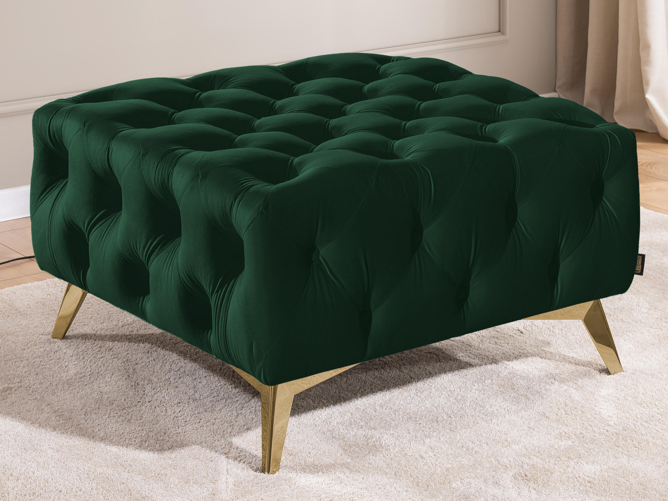 HOCKER Chesterfield Whitby Flaschengrün Samt mit goldenen Füßen - Dunkelgrün/Goldfarben, Holz/Textil (80/45/80cm) - S-Style Möbel