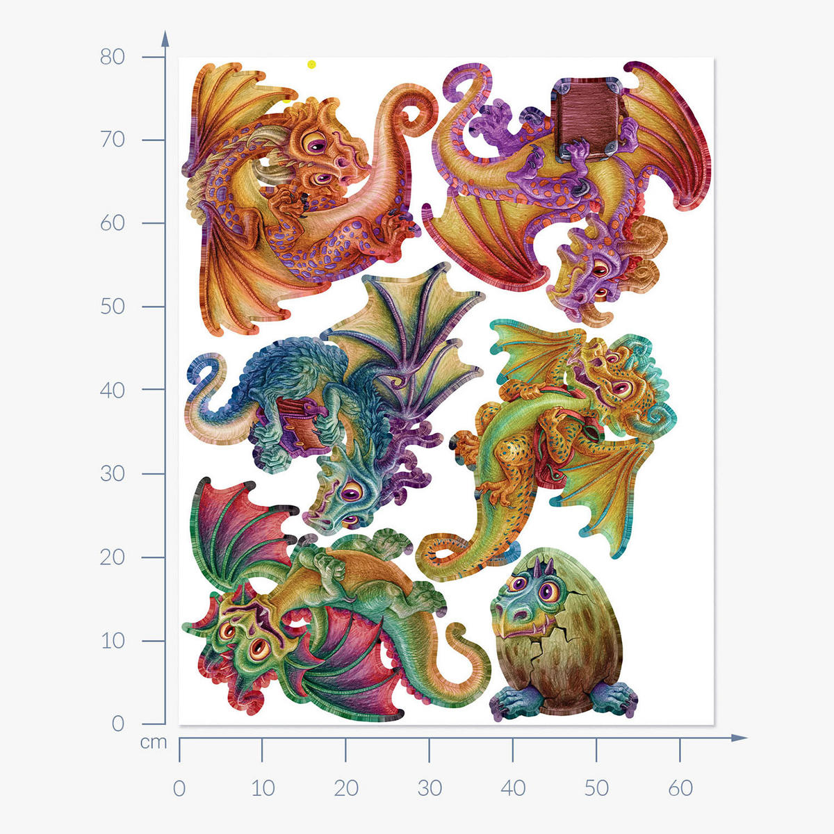 WANDAUFKLEBER 80x64cm - Märchendrachen - Multicolor, Kunststoff (80/64/0.1cm) - Wallfluent