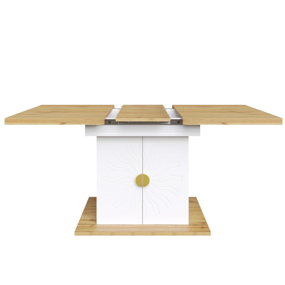 AUSZIEHTISCH 110/70/76 cm Weiß mit Stauraum MDF Tisch mit Sonnen-Relief - Weiß, Holzwerkstoff (110/70/76.5cm) - OKWISH