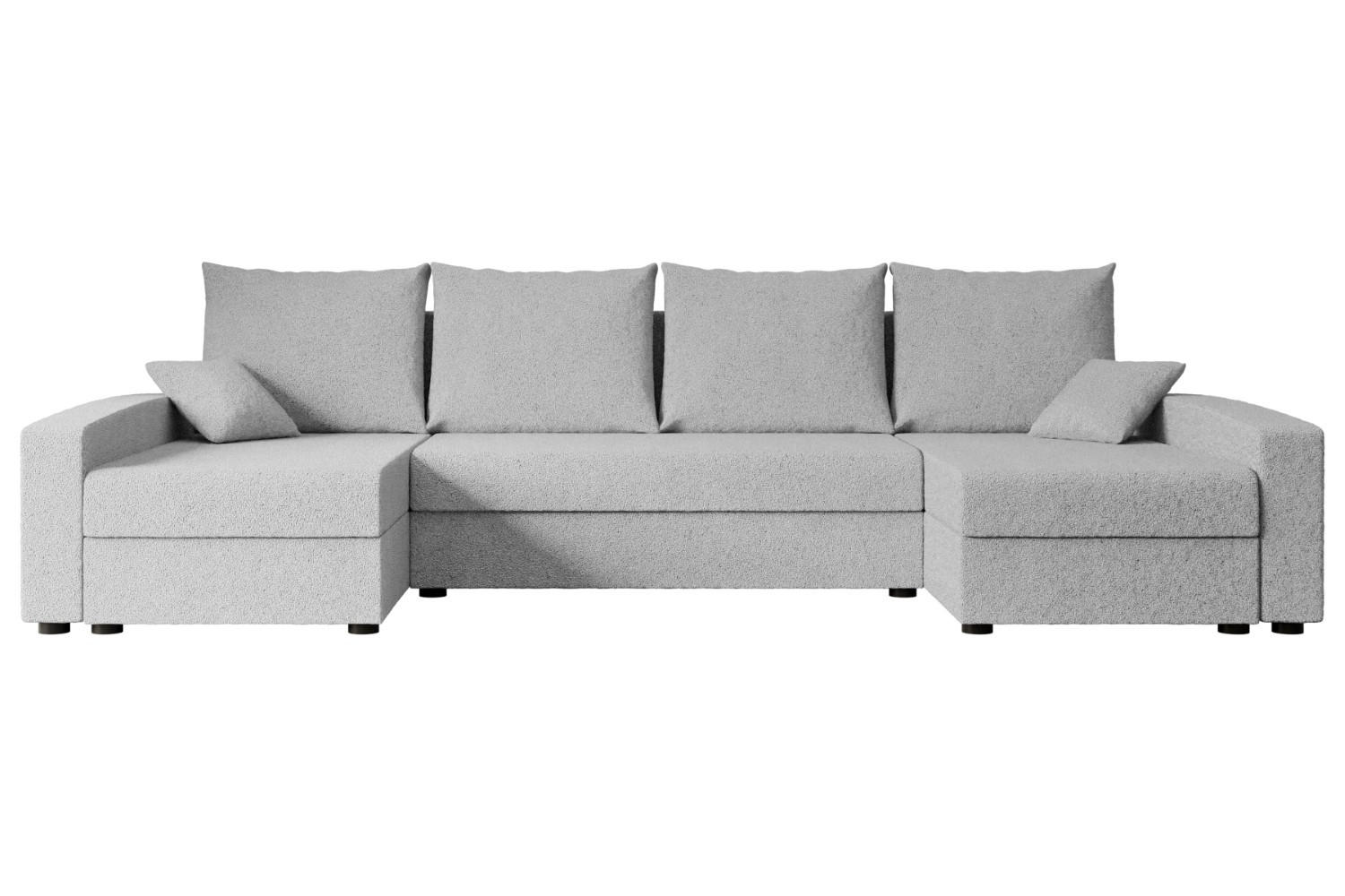 WOHNLANDSCHAFT mit Schlaffunktion und Bettkasten ALESIA-U 301x140x90 cm Grau Bouclé - Silberfarben/Hellgrau, Holzwerkstoff/Kunststoff (301/90/140cm) - ALTDECOR