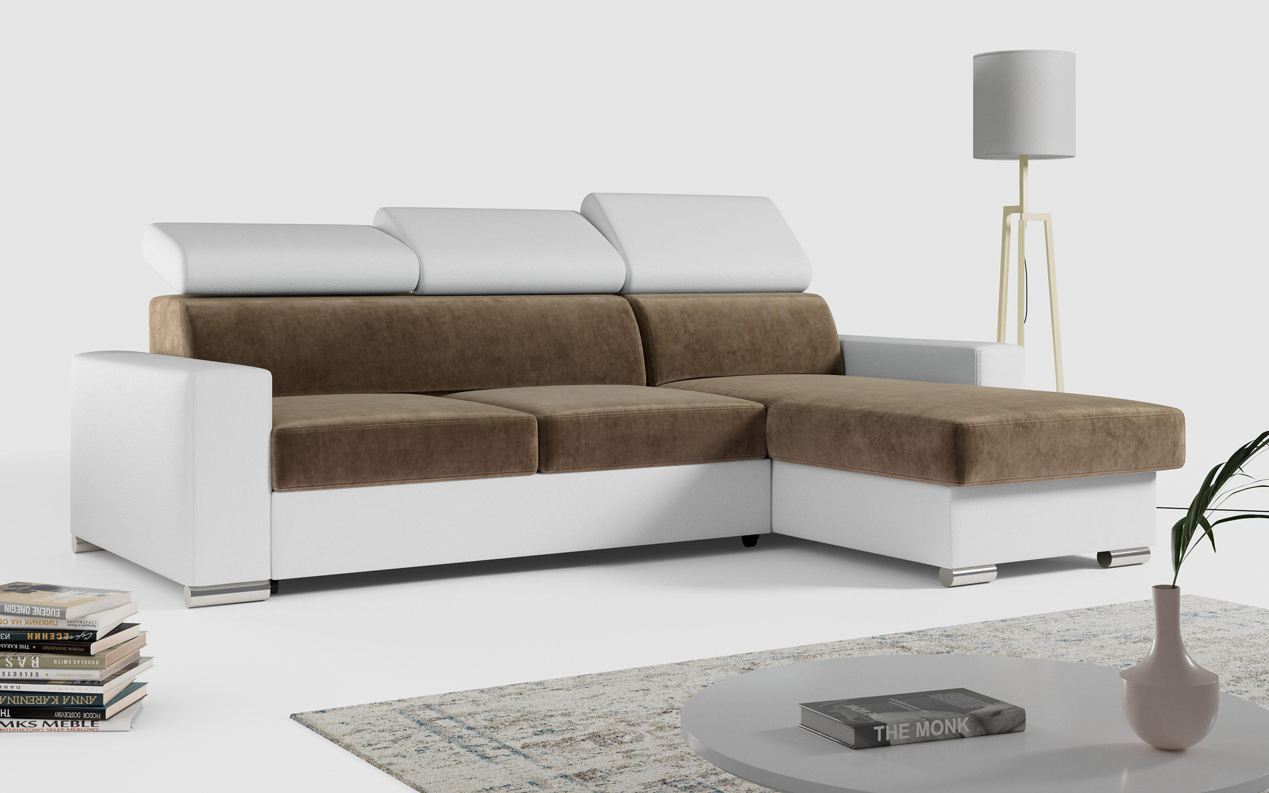 ECKSOFA FOX-L Braun/Weiß - Silberfarben/Braun, Kunststoff/Textil (242/168cm) - MKS