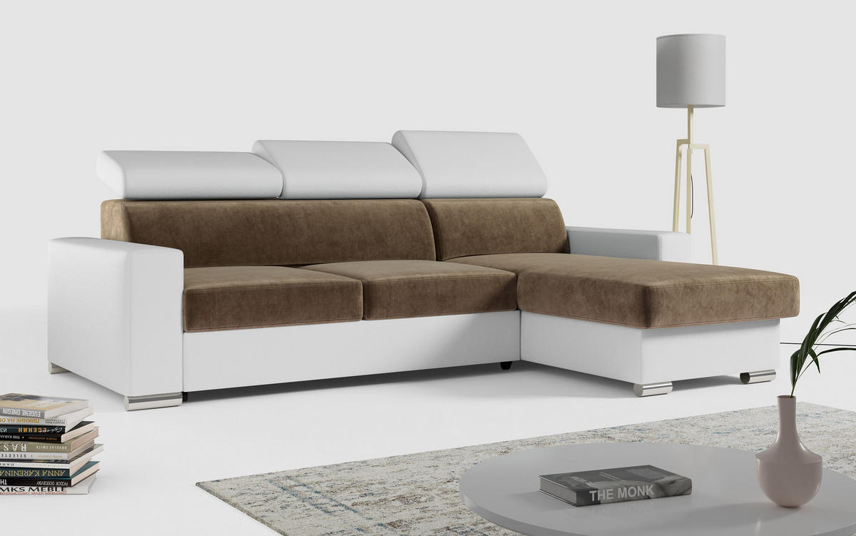 ECKSOFA FOX-L Braun/Weiß - Silberfarben/Braun, Kunststoff/Textil (242/168cm) - MKS