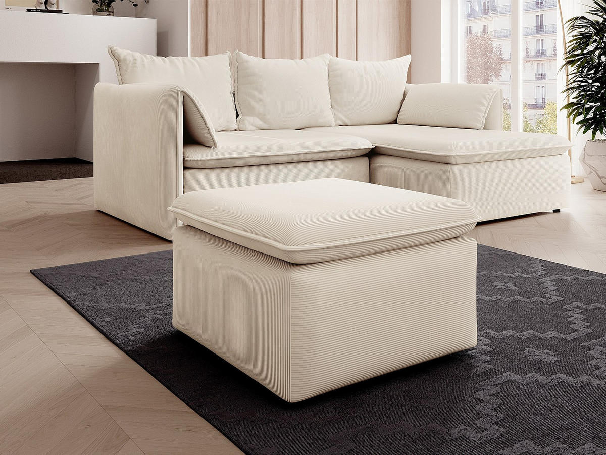SITZHOCKER - 1 Person - Stoff, Samt - Beige - TEODORA - Beige, Textil (70/43/70cm) - Vente-Unique