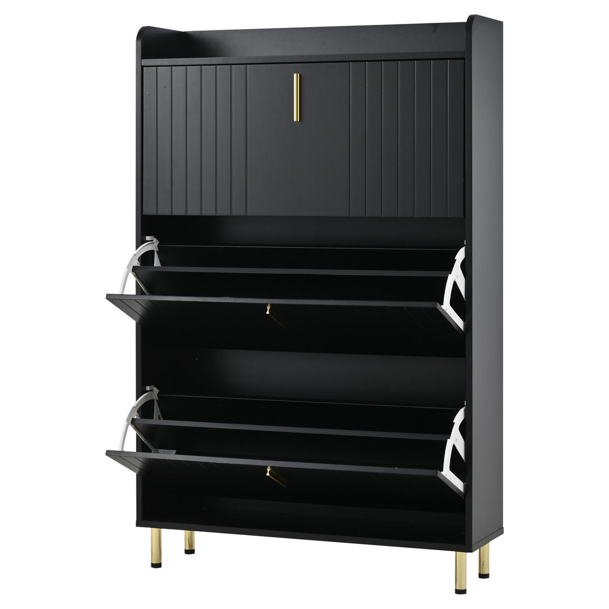 SCHUHSCHRANK Schwarz 3 Klappen 6 Fächer 80x23.5x123.5cm schmal - Schwarz, Holzwerkstoff (23.5/123.5/80cm) - FLIEKS