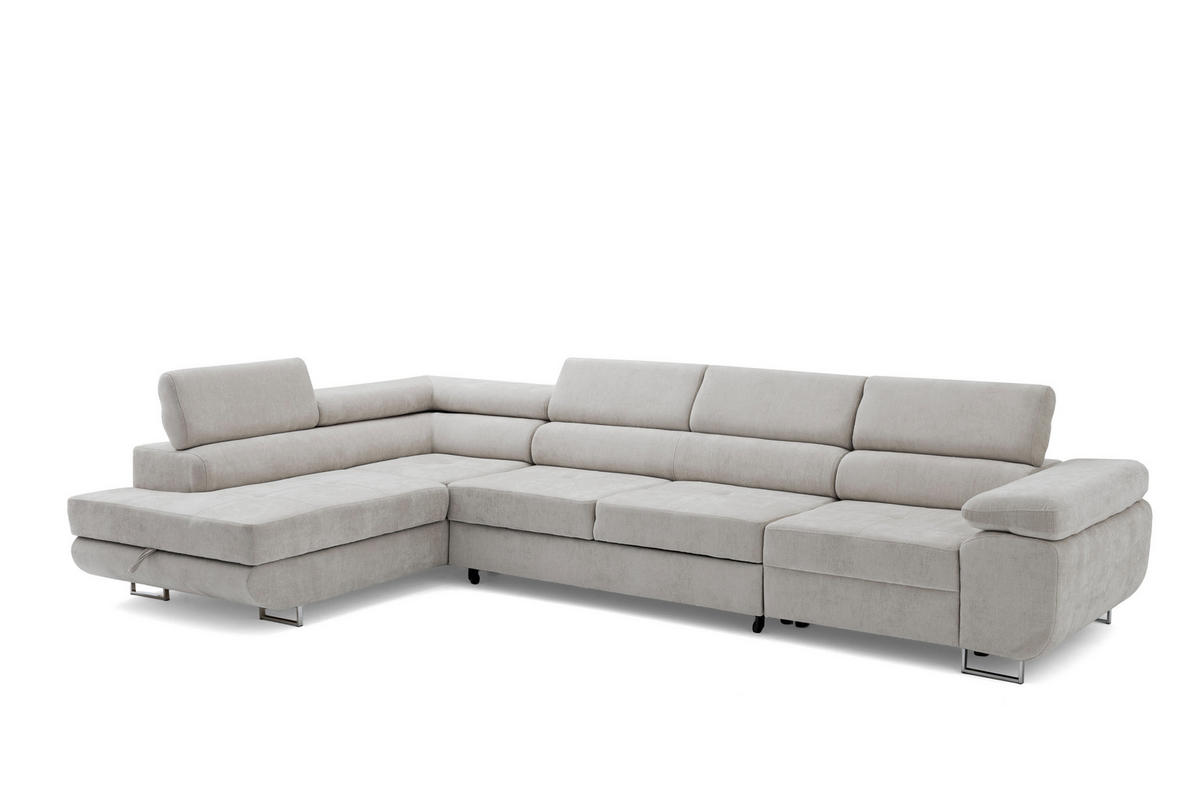 ECKSOFA WILD MAXI L Links mit Schlaffunktion 125x195 Chenille Grau - Chromfarben/Grau, Holz/Textil (350/203cm) - Muffo