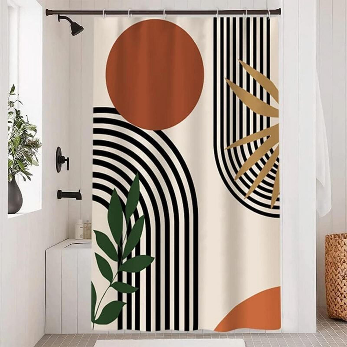 DUSCHVORHANG Terrakotta Schwarz geometrisch modern schlicht schimmelresistent wasserdicht Polyester waschbar - Schwarz, Textil (180/120cm) - MCBOSON