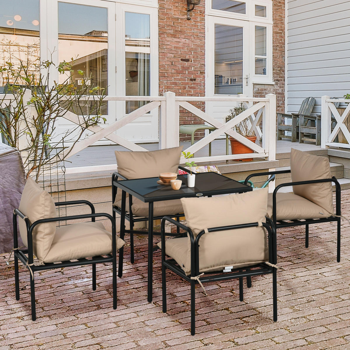 GARTENTISCHGRUPPE DE-18105 mit 12 cm dicken Polsterkissen Schwarz/Beige - Schwarz, Metall - ComfortXL