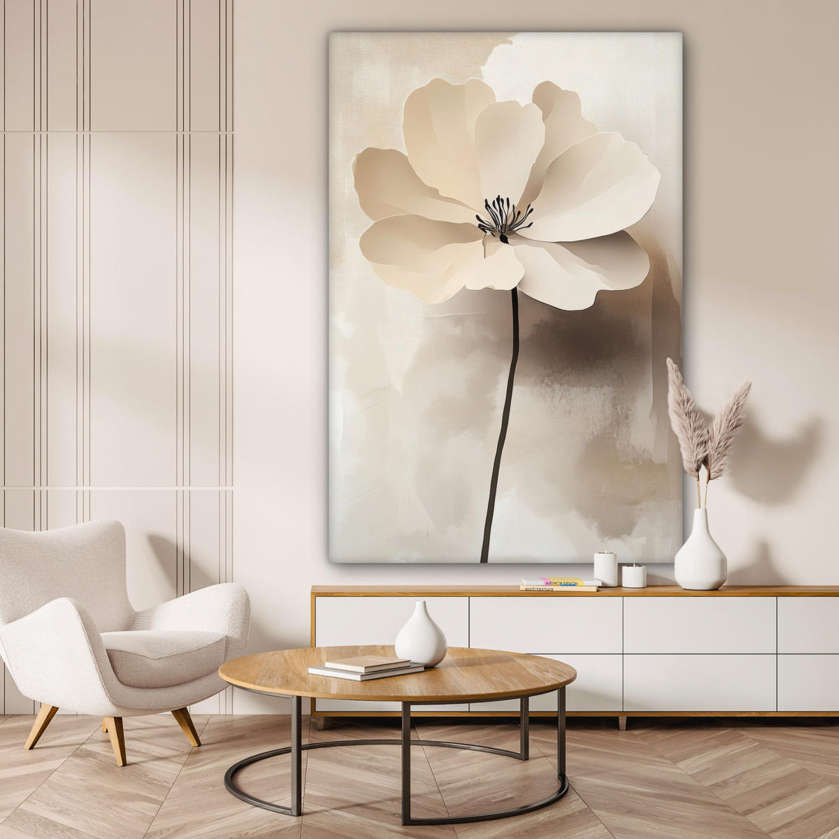 LEINWANDBILD Blume - Beige - Farbe - Schatten 90x140 cm - Creme, Textil (90/140cm) - MuchoWow