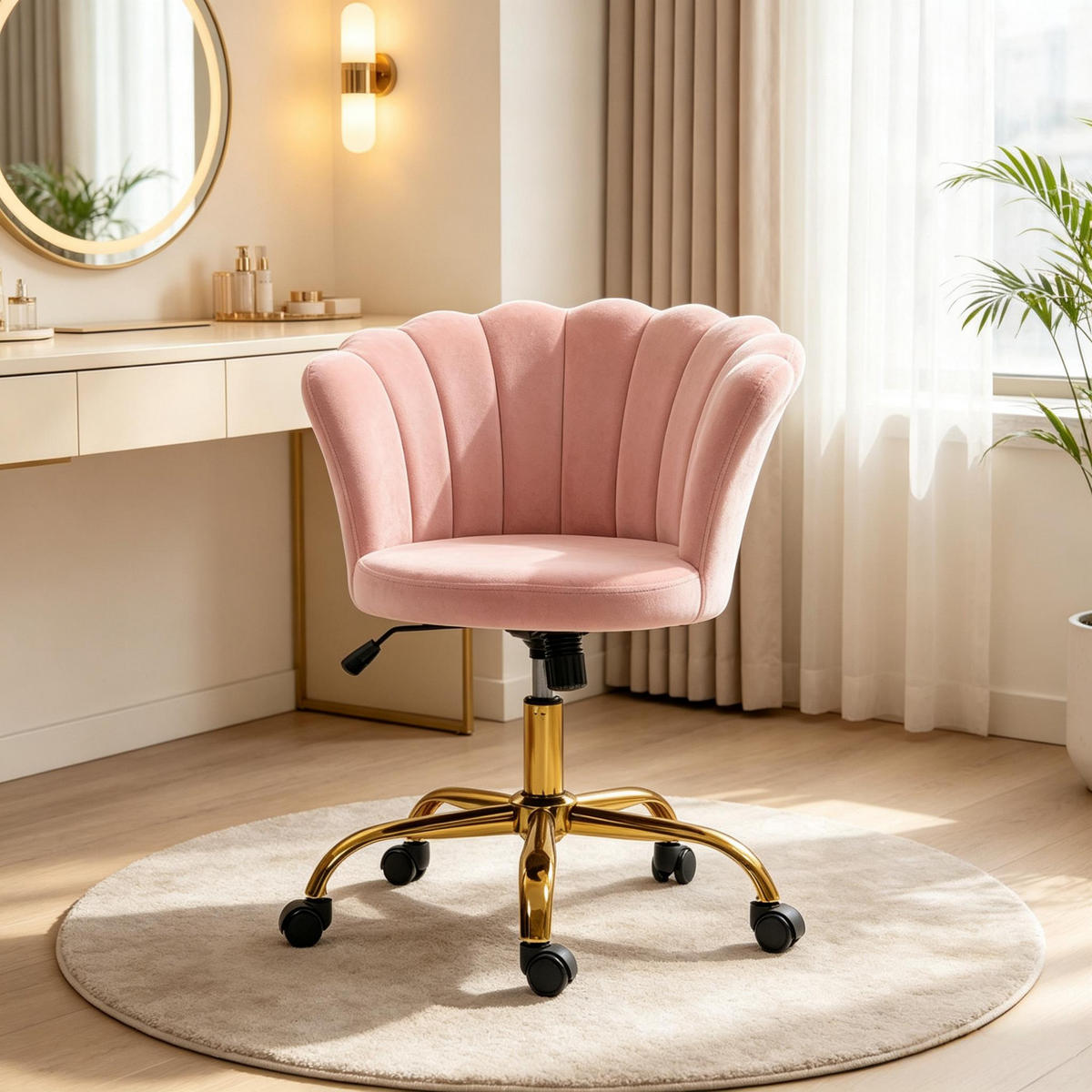 DREHSTUHL rosa Velours Friseurstuhl höhenverstellbar 69 cm - Rosa, Textil (69/80/64cm) - Gisaae