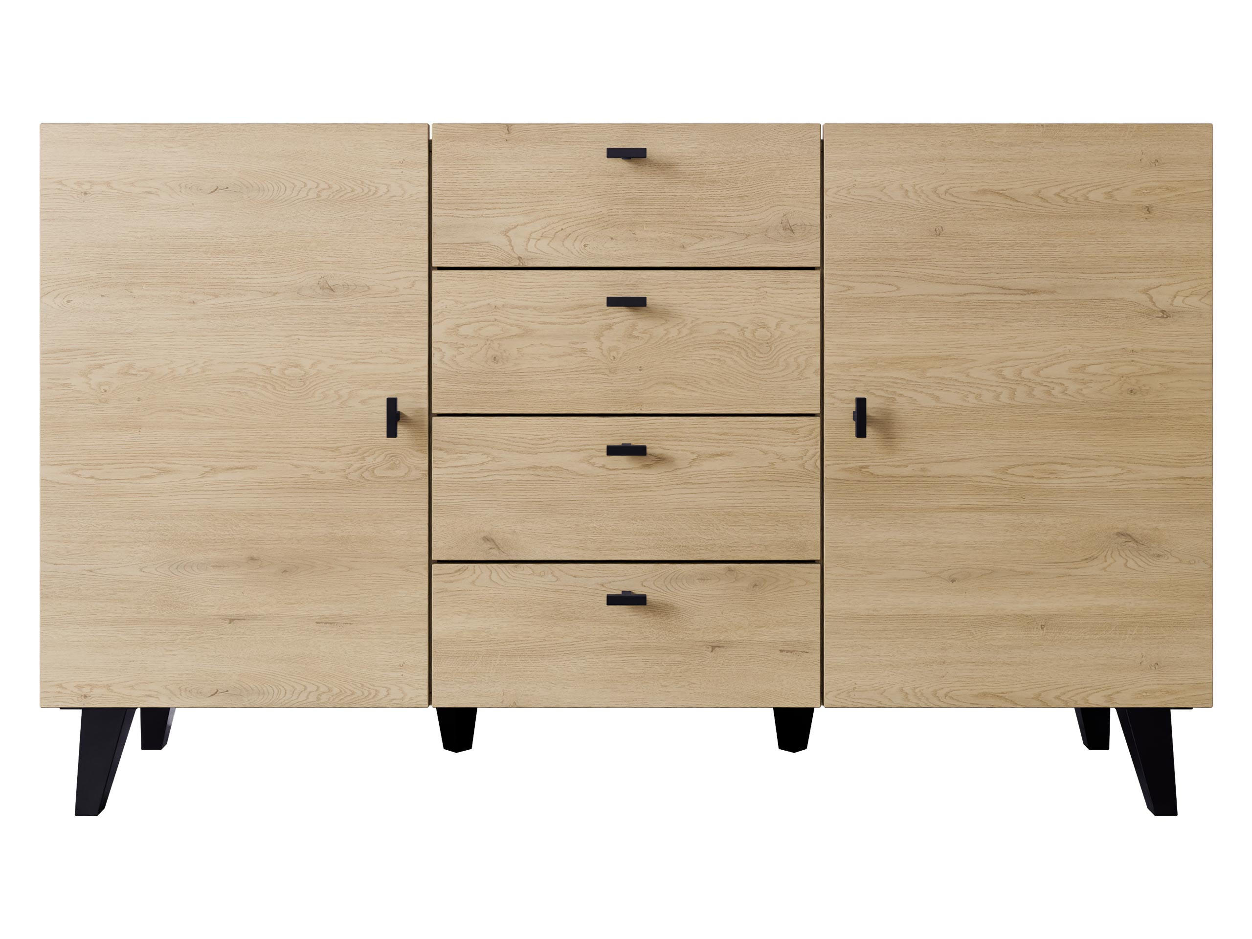 KOMMODE Vurkizo 150 2D4SZ - Eichefarben/Schwarz, Holzwerkstoff/Kunststoff (151/90/40cm) - MIRJAN24
