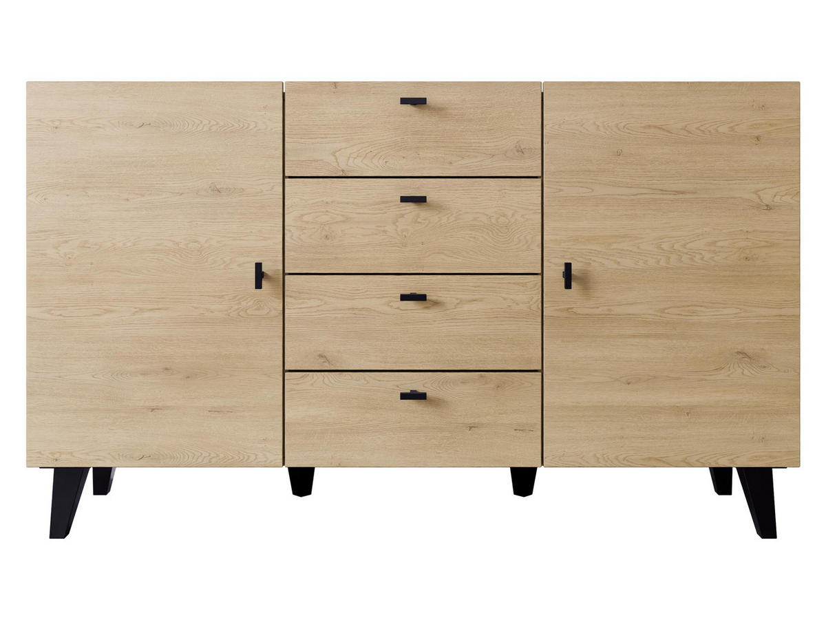 KOMMODE Vurkizo 150 2D4SZ - Eichefarben/Schwarz, Holzwerkstoff/Kunststoff (151/90/40cm) - MIRJAN24
