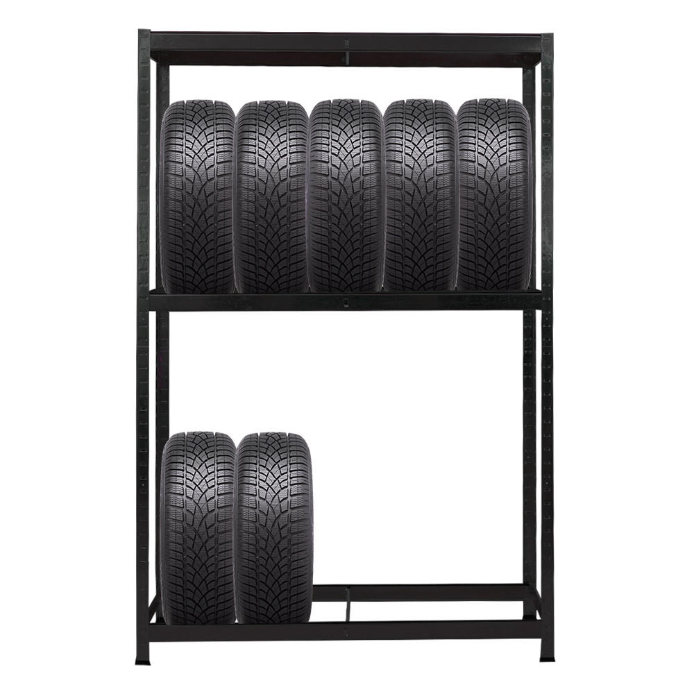 REIFENREGAL Ragnar 180x120x40 cm bis zu 8 Reifen auf 2 Ebenen + Ablage 265 kg Fachlast Schwarz - Schwarz, Metall (120/180/40cm) - PROREGAL