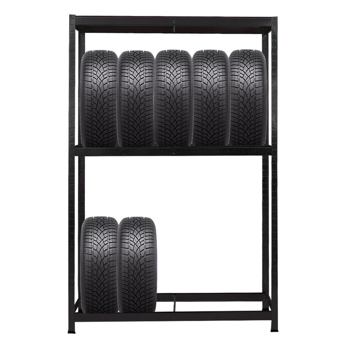 REIFENREGAL Ragnar 180x120x40 cm bis zu 8 Reifen auf 2 Ebenen + Ablage 265 kg Fachlast Schwarz - Schwarz, Metall (120/180/40cm) - PROREGAL