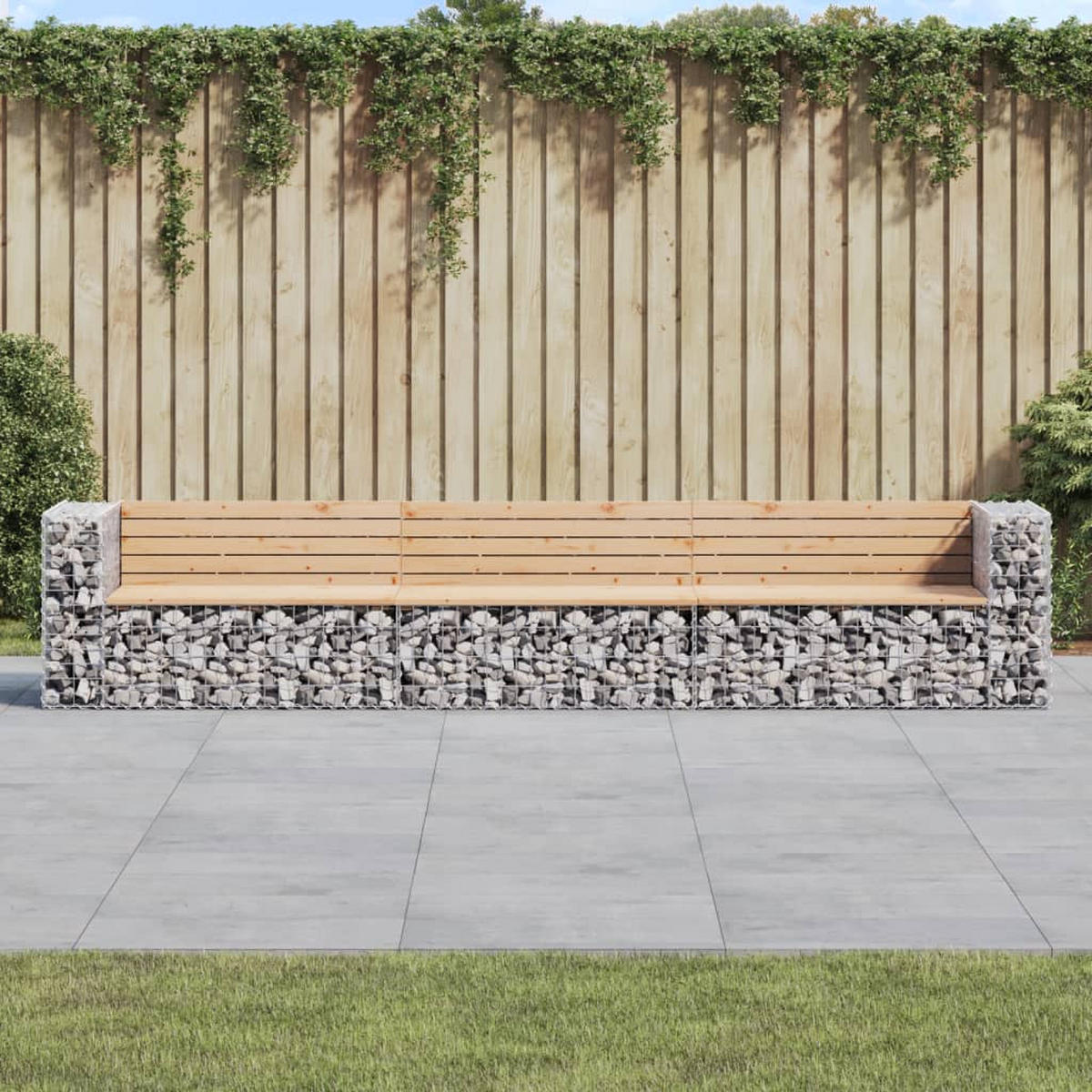 GARTENBANK Gabionen INO 347x71x65,5 cm Kiefernholz Natur - Silberfarben, Metall (347/65.5/71cm) - DELUKE