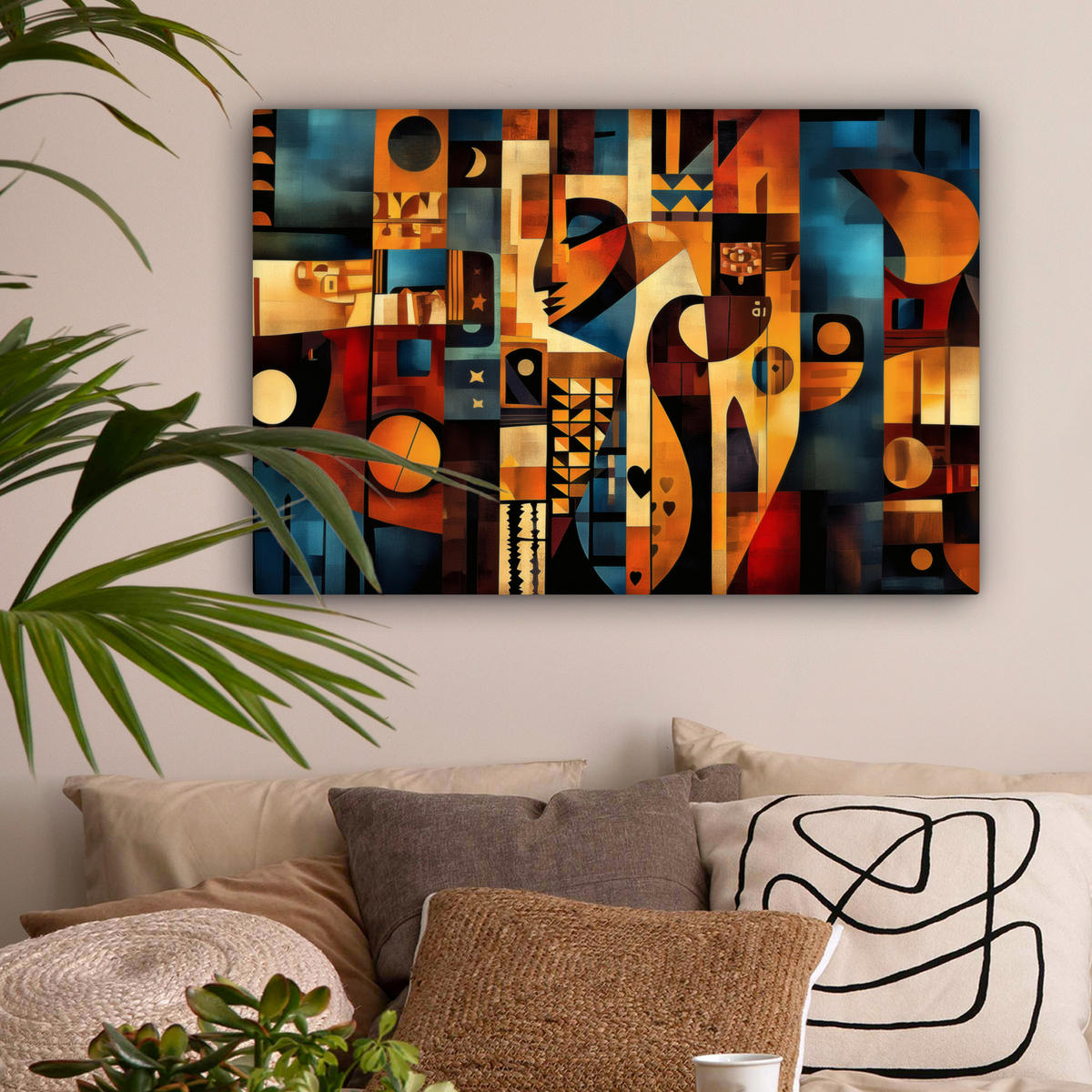 LEINWANDBILD Figuren - Abstrakt - Symbole Gemälde 60x40 cm - Terracotta, Textil (60/40cm) - MuchoWow