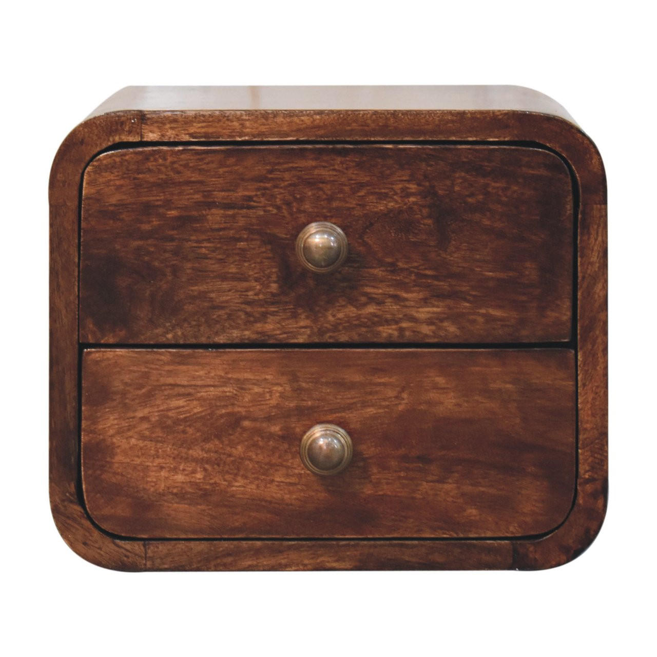 NACHTKASTEN Mini Geschwungen Kalifornisch Nussbaum Wandmontiert, 2 Schubladen, Dunkelbraun - Messingfarben/Nussbaumfarben, Holz/Metall (30/25/25cm) - Artisan Furniture